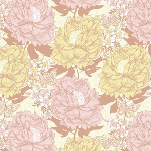 15' Pastel peonies - sienna, rose and yellow