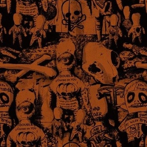 Voodoo Doll Fabric Costume Cosplay Halloween Rust Black Bones Skull Hex Spell Witchy Decor Gothic 