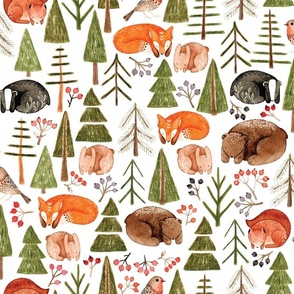 Forest Animals - hand-drawn Watercolor Animal Pattern