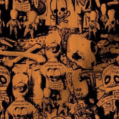 Voodoo Doll Orange Black Halloween Bones Skull Hex Spell Witchy Decor Gothic 
