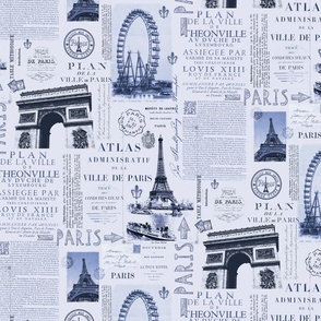 Vintage Paris Nostalgia Collage Blue Smaller Scale
