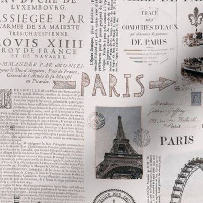 Vintage Paris Nostalgia Collage Beige Grey Smaller Scale