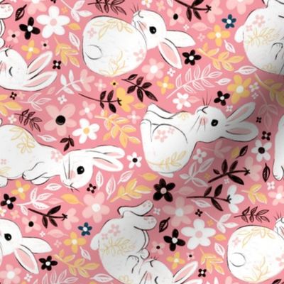 Rotated Marshmallow White Easter Bunnies on Candy Pink - medium