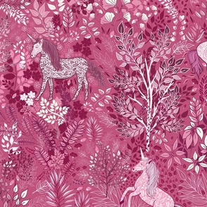 Unicorns in the Woods of Wonderment (pink large scale)  