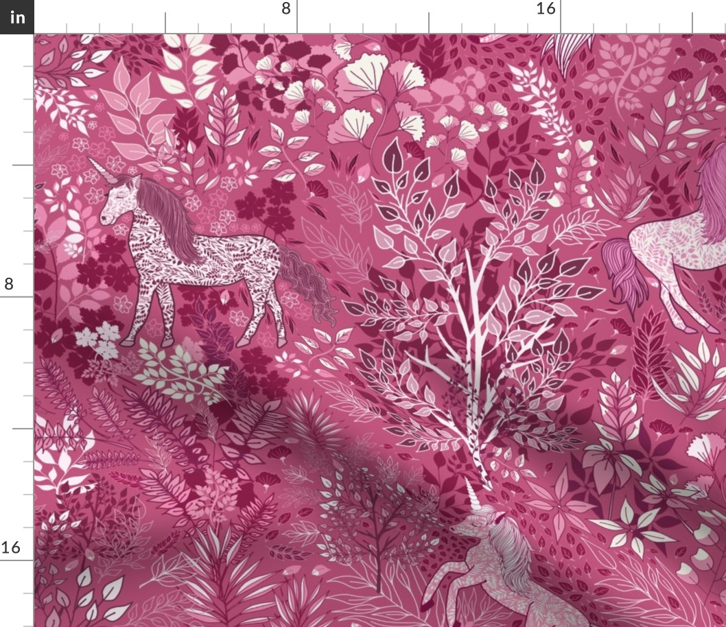 Unicorns in the Woods of Wonderment (pink large scale)  