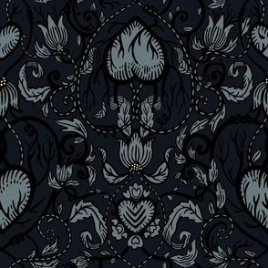 The Tell-tale black hearts for a dark romance_Small scale_perfect for romantic bedding.