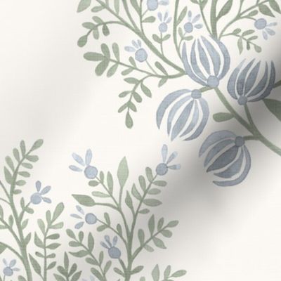 Soft Green AND BLUES on Cream EMMA FLORAL TOSS
