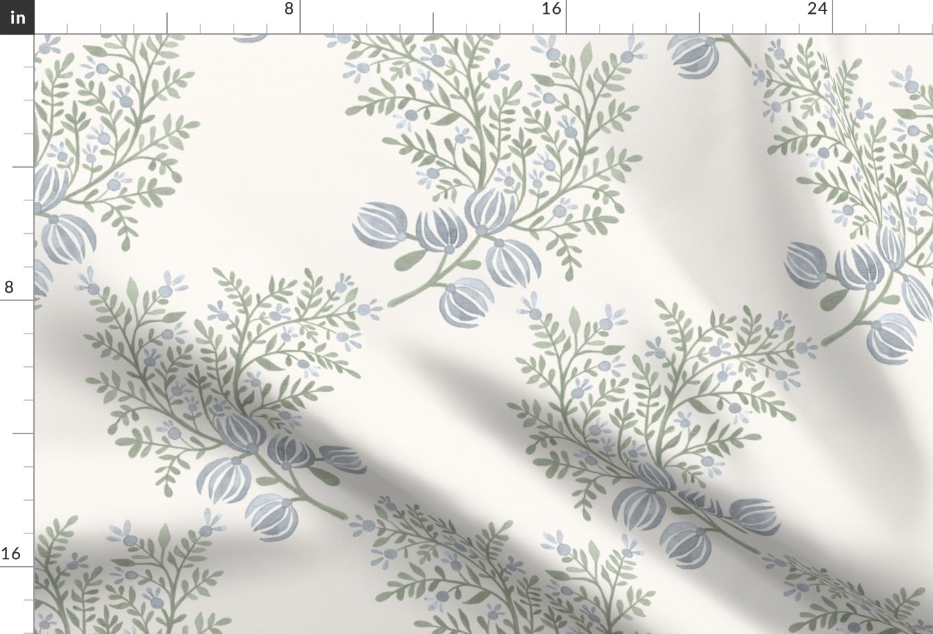 Soft Green AND BLUES on Cream EMMA FLORAL TOSS