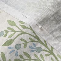 LIGHT OLIVE AND BLUES on Cream EMMA FLORAL TOSS 