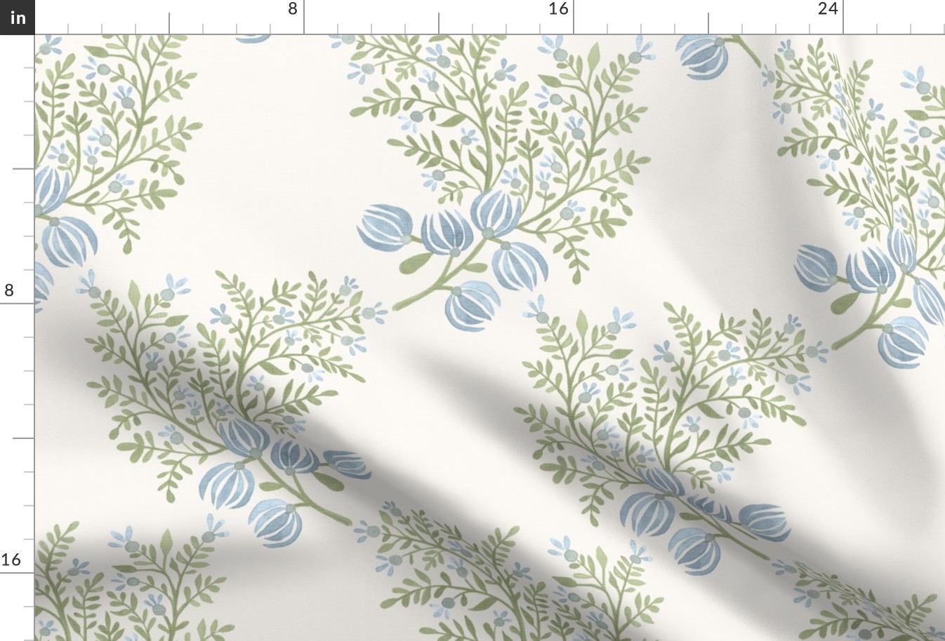 LIGHT OLIVE AND BLUES on Cream EMMA FLORAL TOSS 