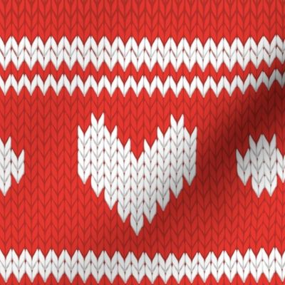 Normal scale // Extra long love // white Valentine's Day fair isle hearts in neon red background