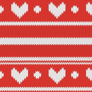 Normal scale // Extra long love // white Valentine's Day fair isle hearts in neon red background