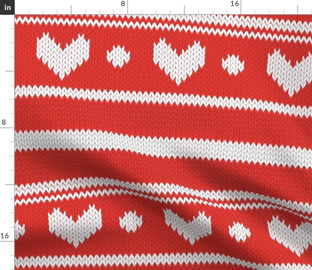 Normal scale // Extra long love // white Valentine's Day fair isle hearts in neon red background