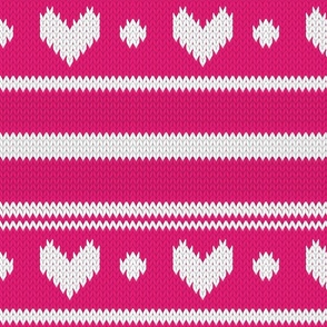 Normal scale // Extra long love // white Valentine's Day fair isle hearts in fuchsia pink 