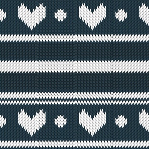 Normal scale // Extra long love // white Valentine's Day fair isle hearts in nile blue background