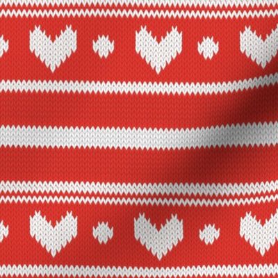 Small scale // Extra long love // white Valentine's Day fair isle hearts in neon red background