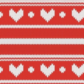 Small scale // Extra long love // white Valentine's Day fair isle hearts in neon red background