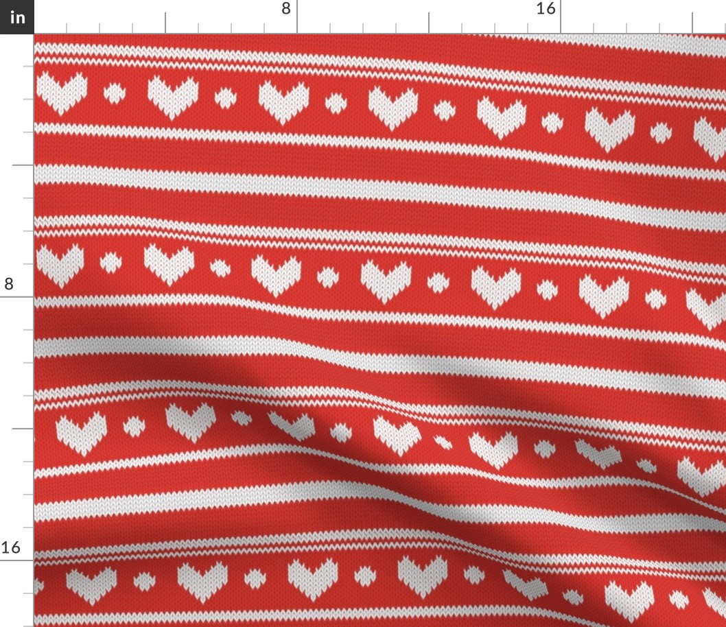 Small scale // Extra long love // white Valentine's Day fair isle hearts in neon red background