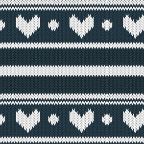 Small scale // Extra long love // white Valentine's Day fair isle hearts in nile blue background