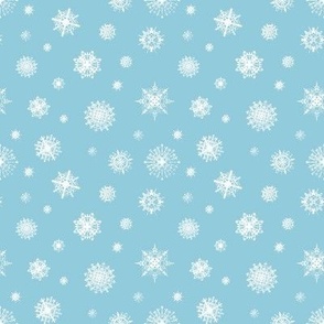 SMALL - Snowflakes at night - on Sky blue
