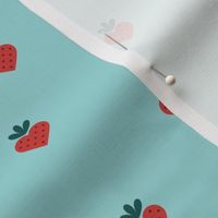 Love Strawberry - Valentine Fruit garden retro style red on teal blue