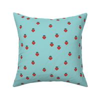 Love Strawberry - Valentine Fruit garden retro style red on teal blue