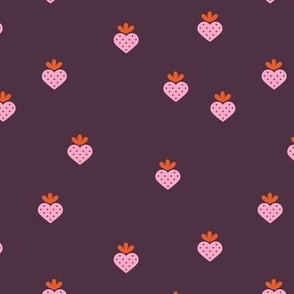 Love Strawberry - Valentine Fruit garden retro style red pink on purple
