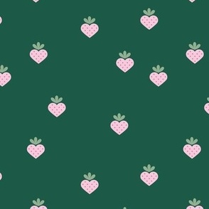 Love Strawberry - Valentine Fruit garden retro style pink sage on emerald green