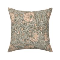 Pimpernel - MEDIUM - historic Antiqued damask by William Morris - peach sage  adaption pimpernell