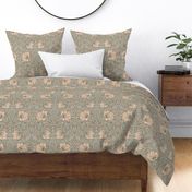 Pimpernel - MEDIUM - historic Antiqued damask by William Morris - peach sage  adaption pimpernell