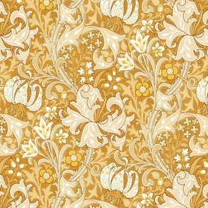 Golden Lily  by William Morris- Large - Floral Art Noveau Gold Yellow Antiqued Damask 