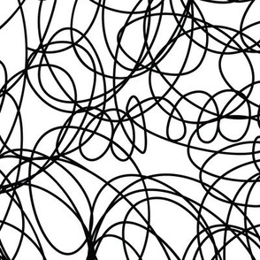 Abstract black squiggle on white, black and white scribble