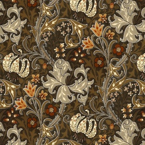 Golden Lily  by William Morris- MEDIUM -Antiqued Brown  Floral Art Noveau Damask 