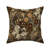 Golden Lily  by William Morris- SMALL -Antiqued Brown  Floral Art Noveau Damask 