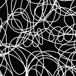 Abstract white squiggle on black, black and white scribble