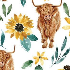 Highland Cow and Sunflowers 24 inch