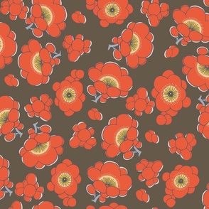 Retro Poppies - Brown