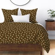 White and Goldenrod Yellow Spot on Chocolate Brown, Tropical Floral Oasis, medium