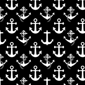 Large Black and White Nautical Anchor Pattern