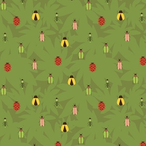 Beetles pattern on green background