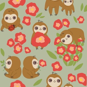 Cute sloth with flowers