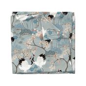 Japanese Garden Duck Egg Blue and Blush 24" Large Birds