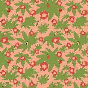 Bright red flowers seamless pattern