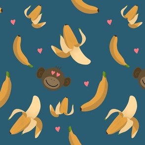 Repeating pattern of bananas and monkeys