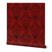 STAG PARTY DAMASK - FADED BLACK ON RED MOODY BURLAP