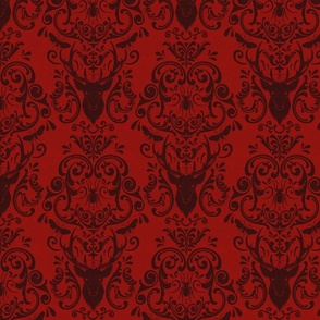 STAG PARTY DAMASK - FADED BLACK ON RED MOODY BURLAP