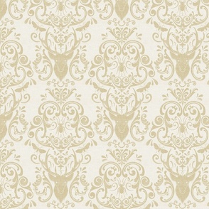 STAG PARTY DAMASK - PALE NEUTRAL TAUPE ON  BURLAP