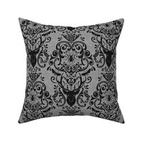 STAG PARTY DAMASK - BLACK ON GRAY BURLAP