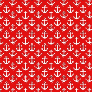 Small Nautical White Sailing Boat Anchors on Red