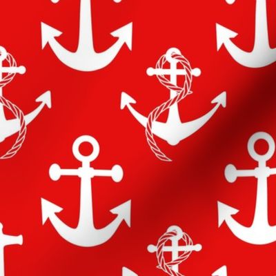 Large Nautical White Sailing Boat Anchors on Red